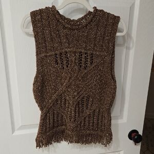 Pilcro Metallic Brown Knit Top Large